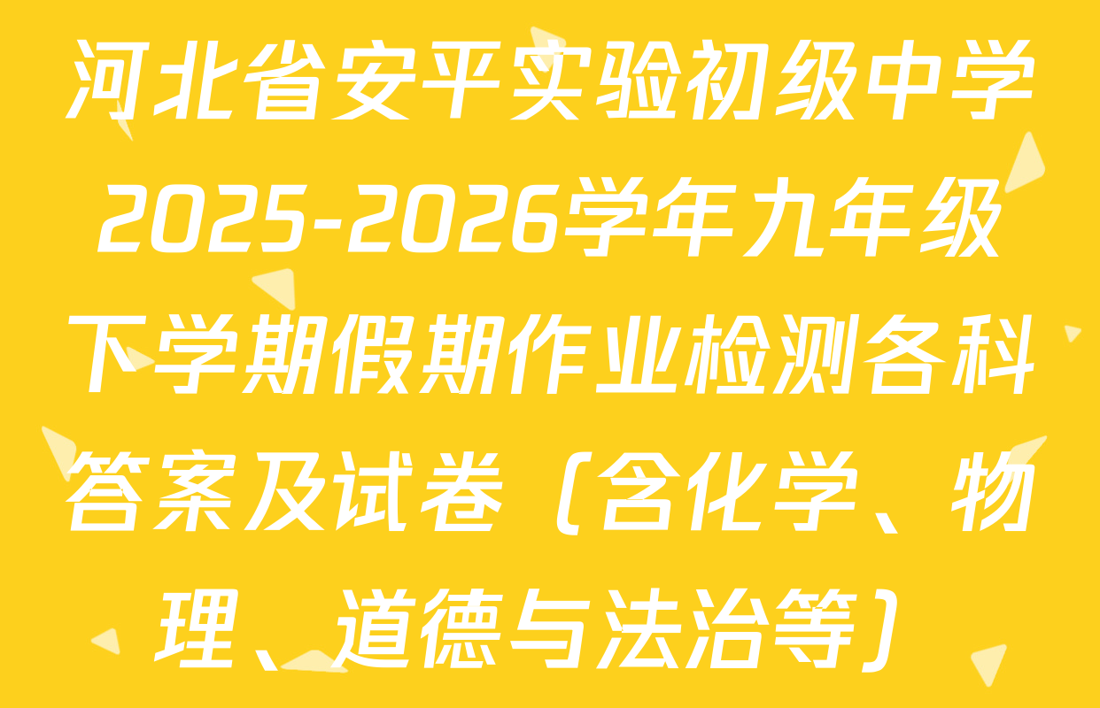 河北省安平实验初级中学2025-2026学年九年级下学期假期作业检测各科答案及试卷（含化学、物理、道德与法治等）