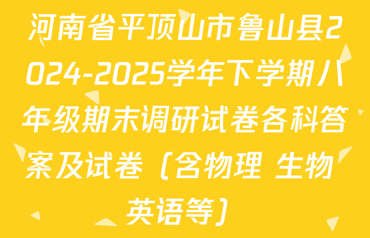 河南省平顶山市鲁山县2024-2025学年下学期八年级期末调研试卷各科答案及试卷（含物理 生物 英语等）