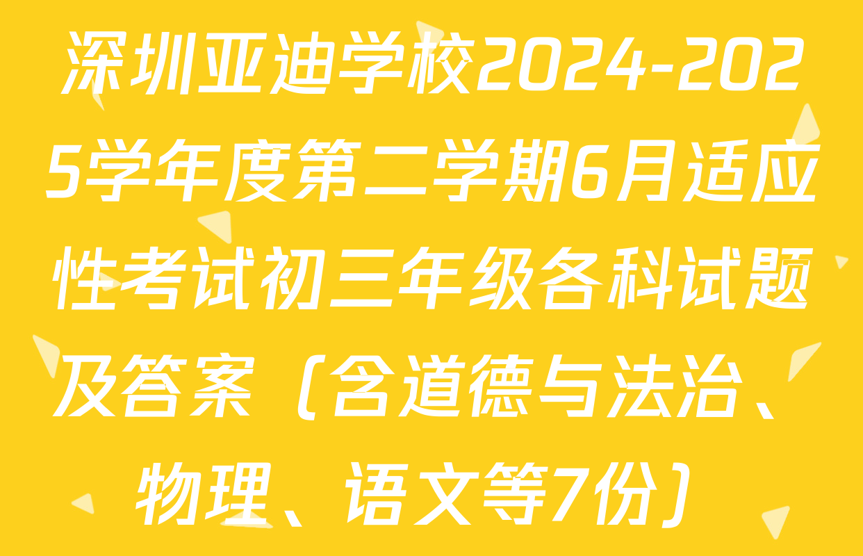 深圳亚迪学校2024-2025学年度第二学期6月适应性考试初三年级各科试题及答案（含道德与法治、物理、语文等7份）
