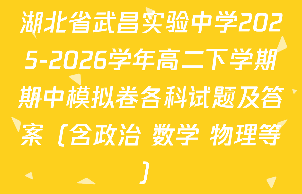 湖北省武昌实验中学2025-2026学年高二下学期期中模拟卷各科试题及答案（含政治 数学 物理等）