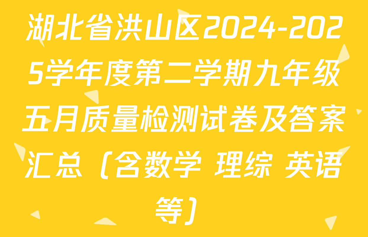 湖北省洪山区2024-2025学年度第二学期九年级五月质量检测试卷及答案汇总（含数学 理综 英语等）