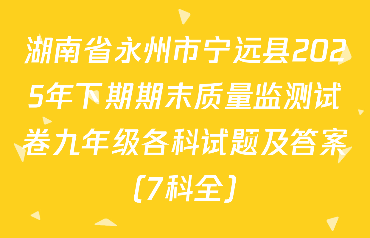 湖南省永州市宁远县2025年下期期末质量监测试卷九年级各科试题及答案（7科全）