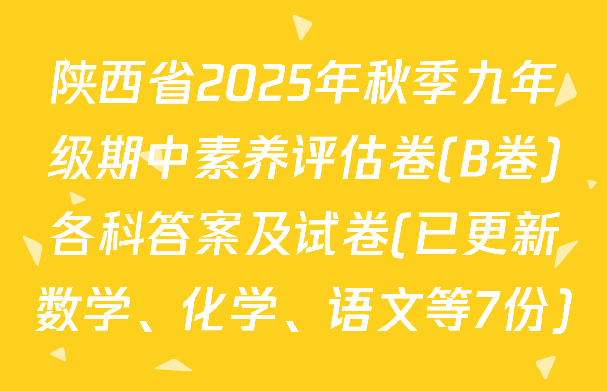 陕西省2025年秋季九年级期中素养评估卷(B卷)各科答案及试卷(已更新数学、化学、语文等7份)