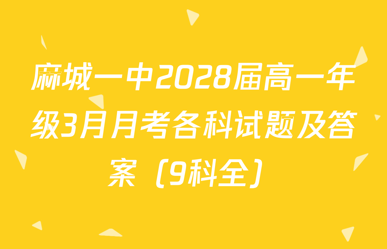 麻城一中2028届高一年级3月月考各科试题及答案（9科全）