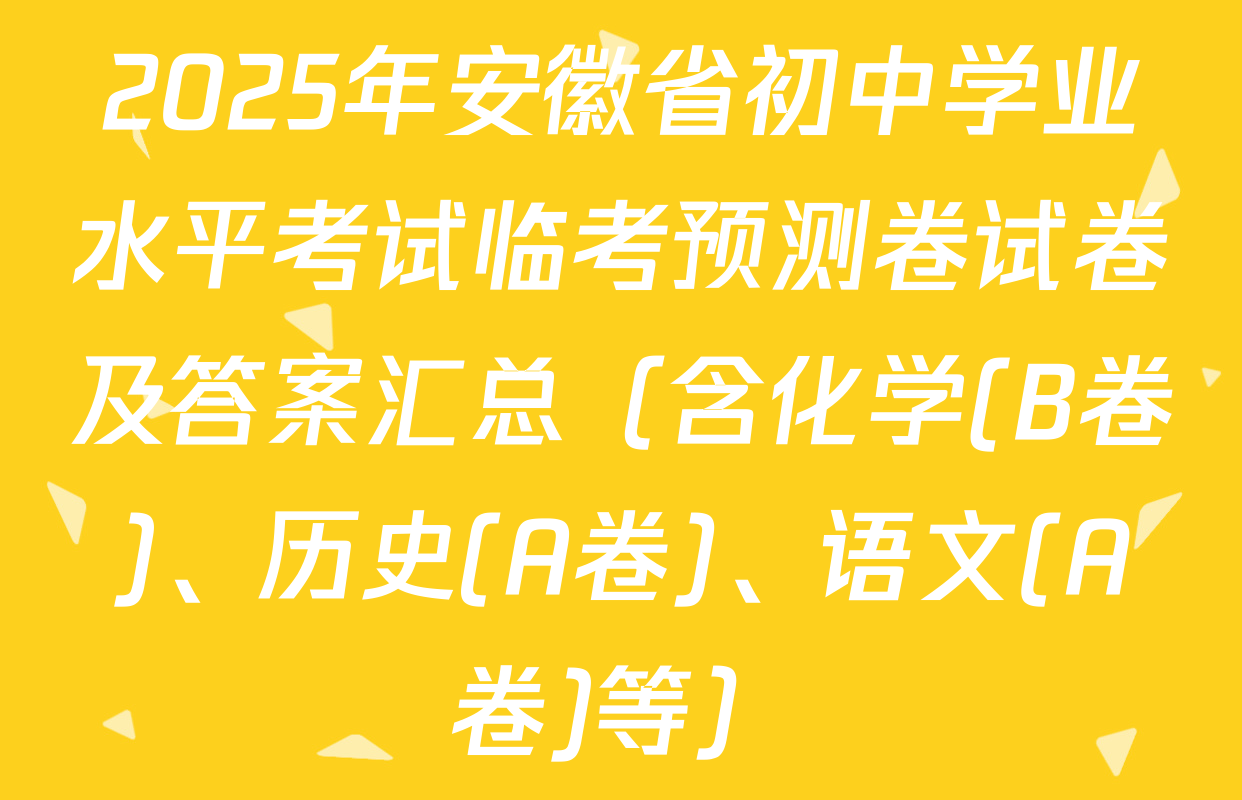 2025年安徽省初中学业水平考试临考预测卷试卷及答案汇总（含化学(B卷)、历史(A卷)、语文(A卷)等）