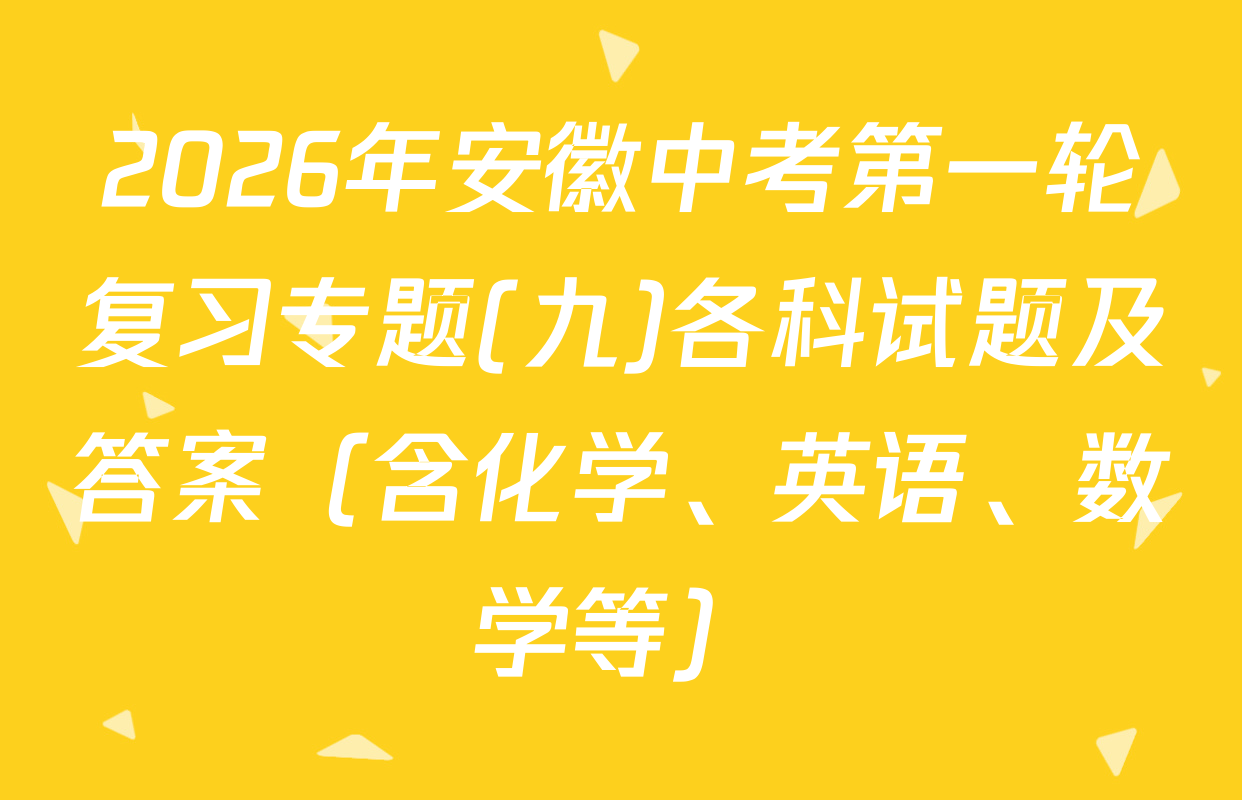 2026年安徽中考第一轮复习专题(九)各科试题及答案（含化学、英语、数学等）