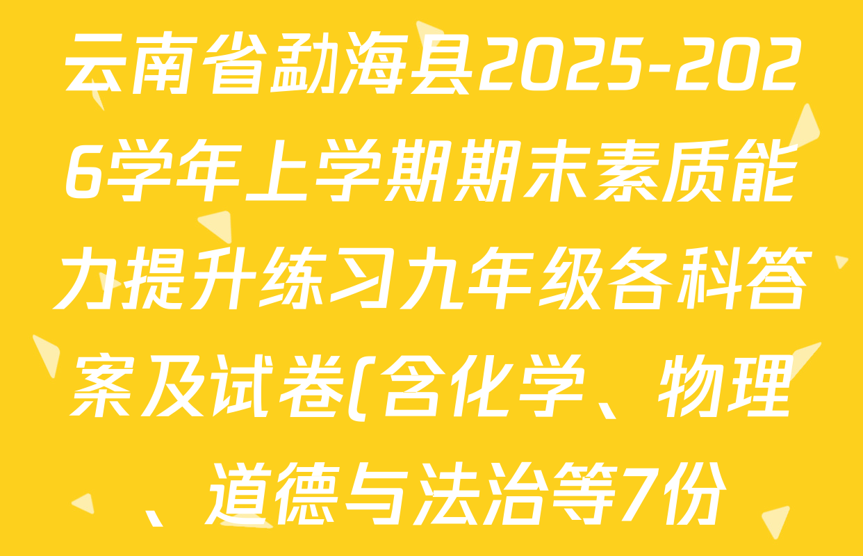 云南省勐海县2025-2026学年上学期期末素质能力提升练习九年级各科答案及试卷(含化学、物理、道德与法治等7份)