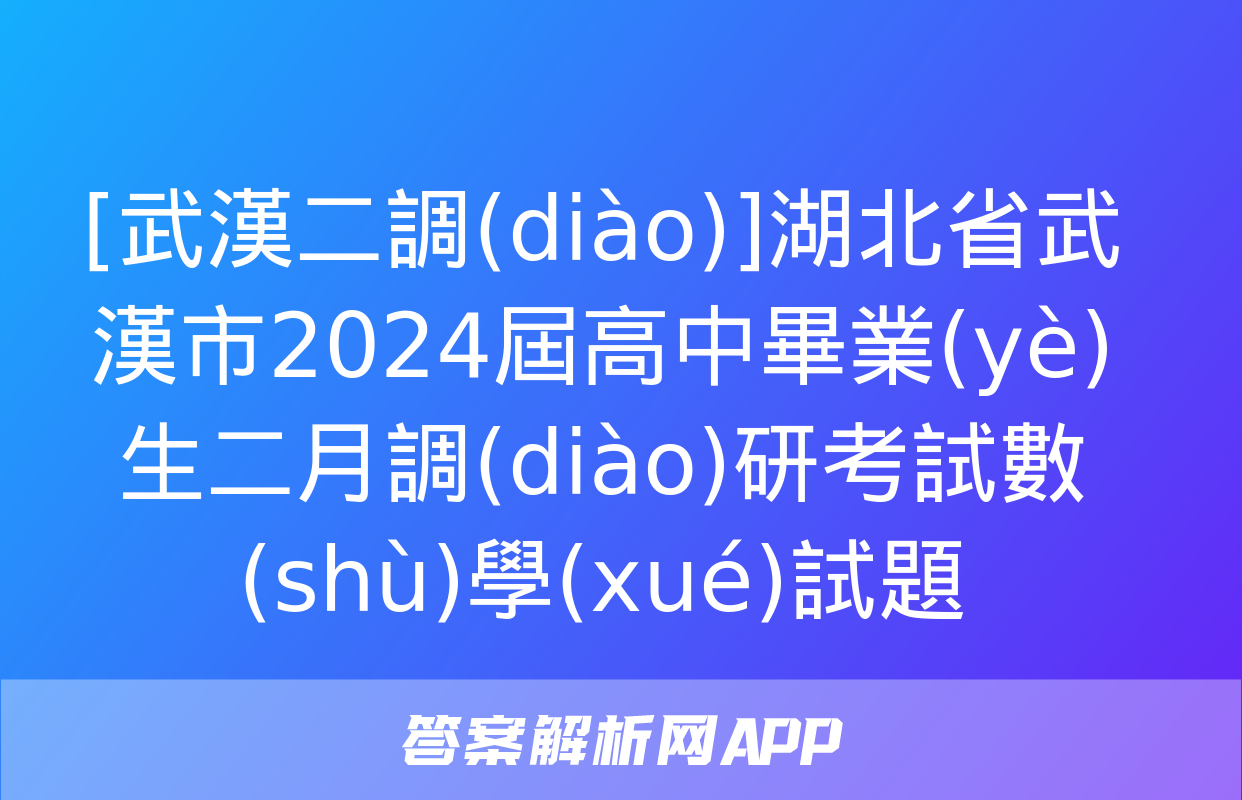 [武漢二調(diào)]湖北省武漢市2024屆高中畢業(yè)生二月調(diào)研考試數(shù)學(xué)試題