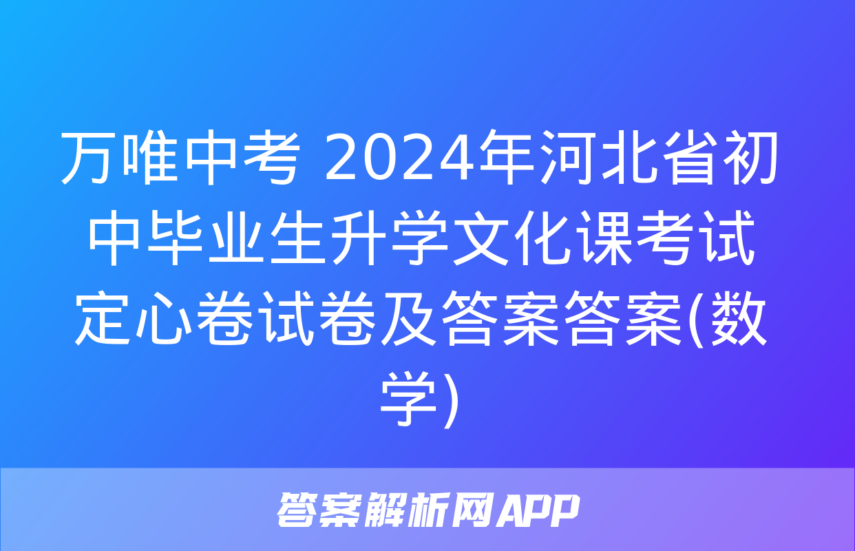 万唯中考 2024年河北省初中毕业生升学文化课考试 定心卷试卷及答案答案(数学)