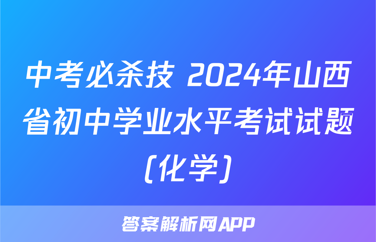 中考必杀技 2024年山西省初中学业水平考试试题(化学)