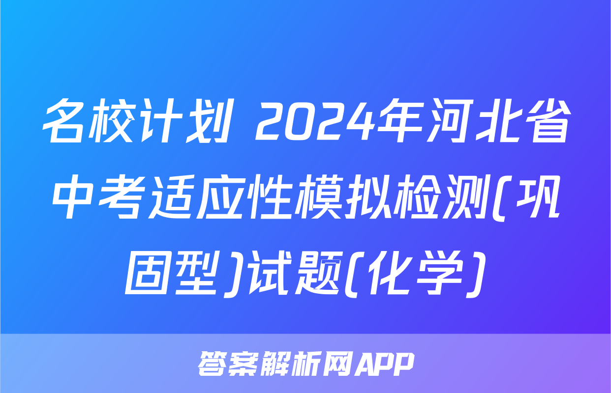 名校计划 2024年河北省中考适应性模拟检测(巩固型)试题(化学)