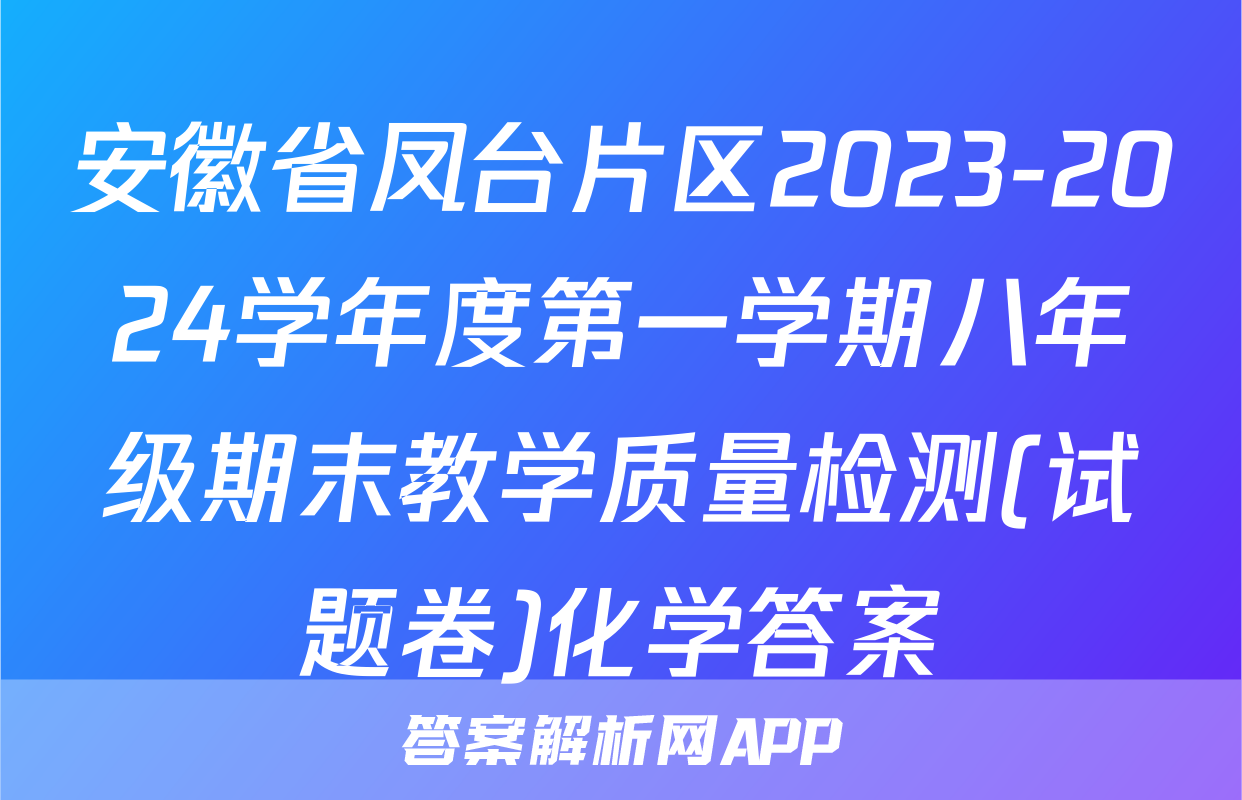 安徽省凤台片区2023-2024学年度第一学期八年级期末教学质量检测(试题卷)化学答案