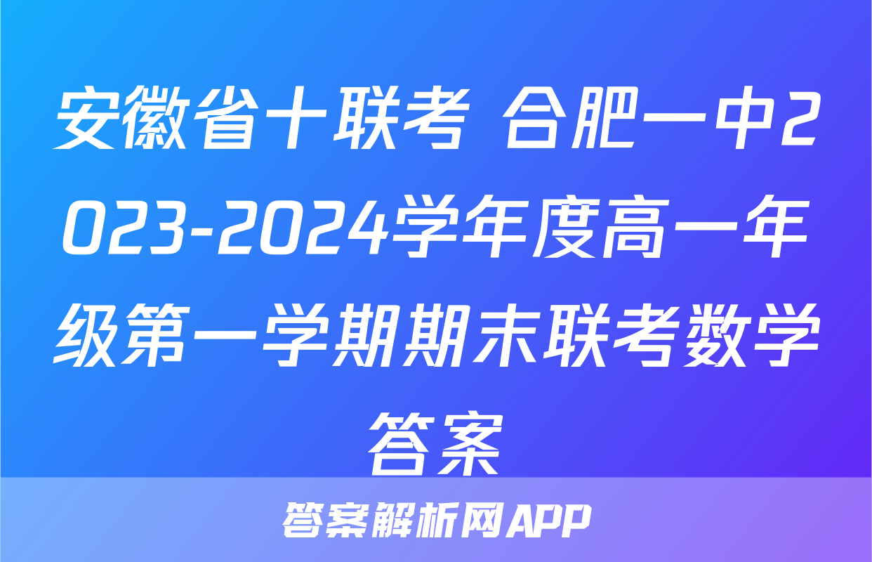 安徽省十联考 合肥一中2023-2024学年度高一年级第一学期期末联考数学答案