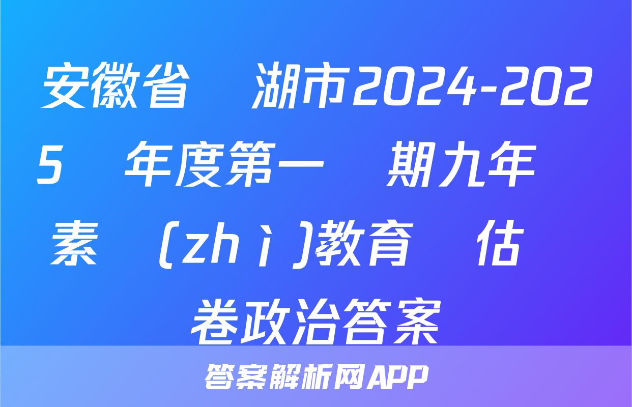 安徽省蕪湖市2024-2025學年度第一學期九年級素質(zhì)教育評估試卷政治答案