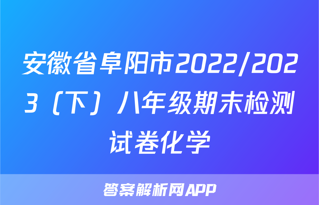 安徽省阜阳市2022/2023（下）八年级期末检测试卷化学