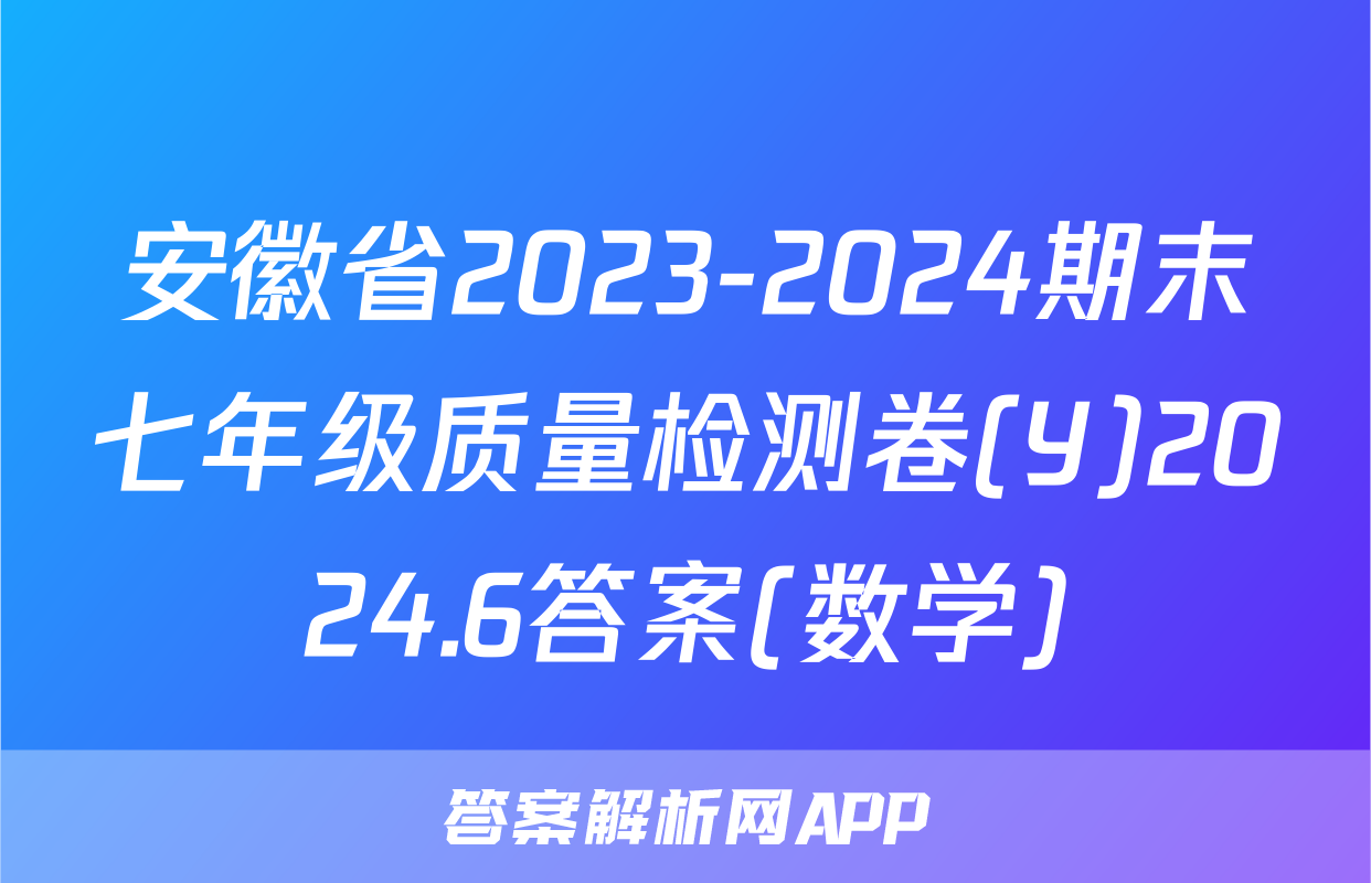 安徽省2023-2024期末七年级质量检测卷(Y)2024.6答案(数学)