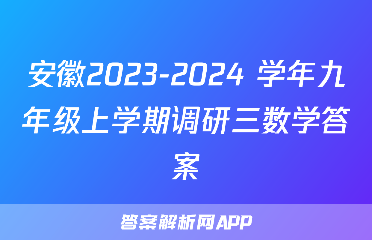 安徽2023-2024 学年九年级上学期调研三数学答案