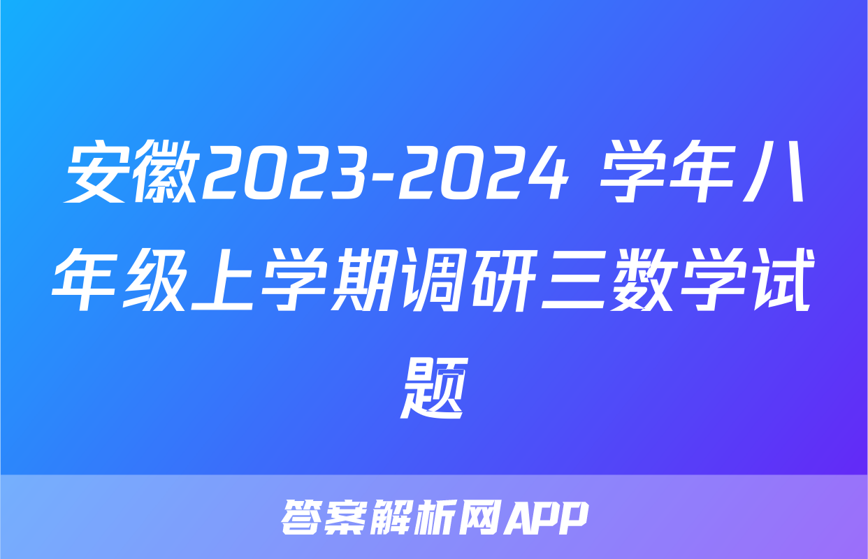 安徽2023-2024 学年八年级上学期调研三数学试题