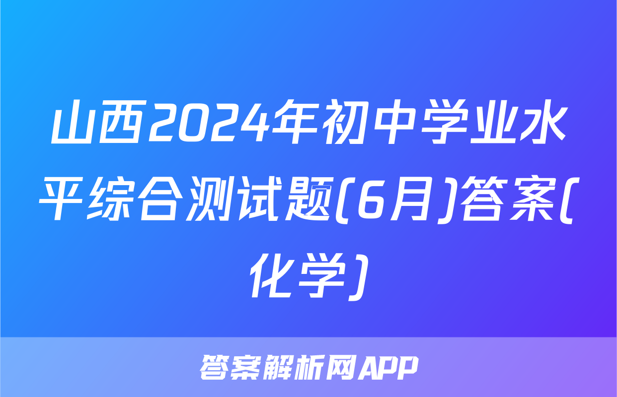 山西2024年初中学业水平综合测试题(6月)答案(化学)
