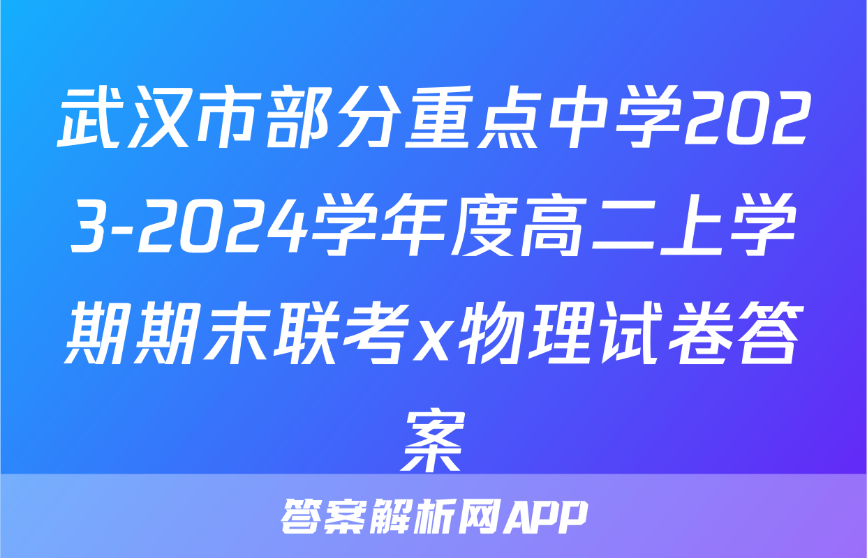 武汉市部分重点中学2023-2024学年度高二上学期期末联考x物理试卷答案