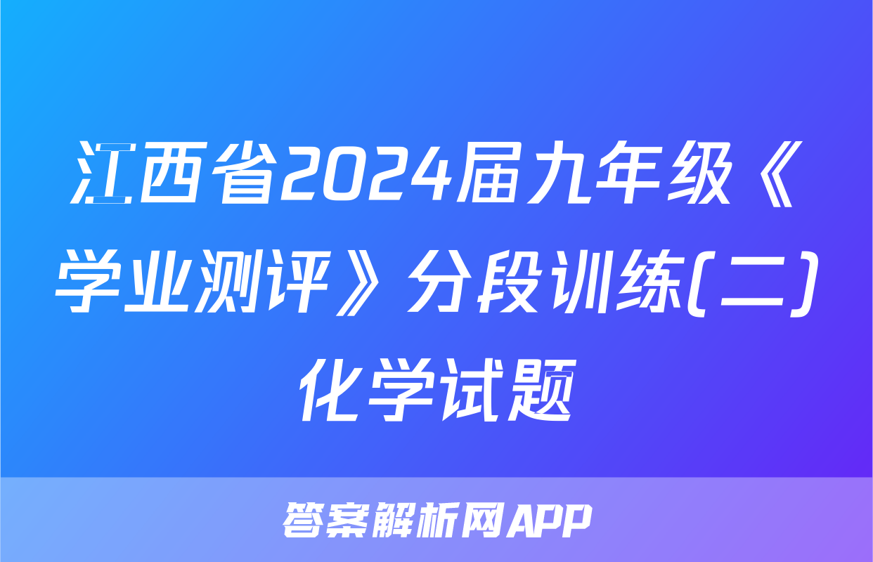 江西省2024届九年级《学业测评》分段训练(二)化学试题