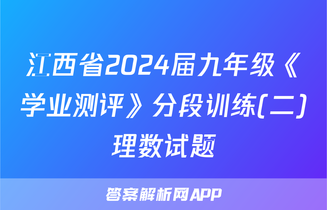江西省2024届九年级《学业测评》分段训练(二)理数试题