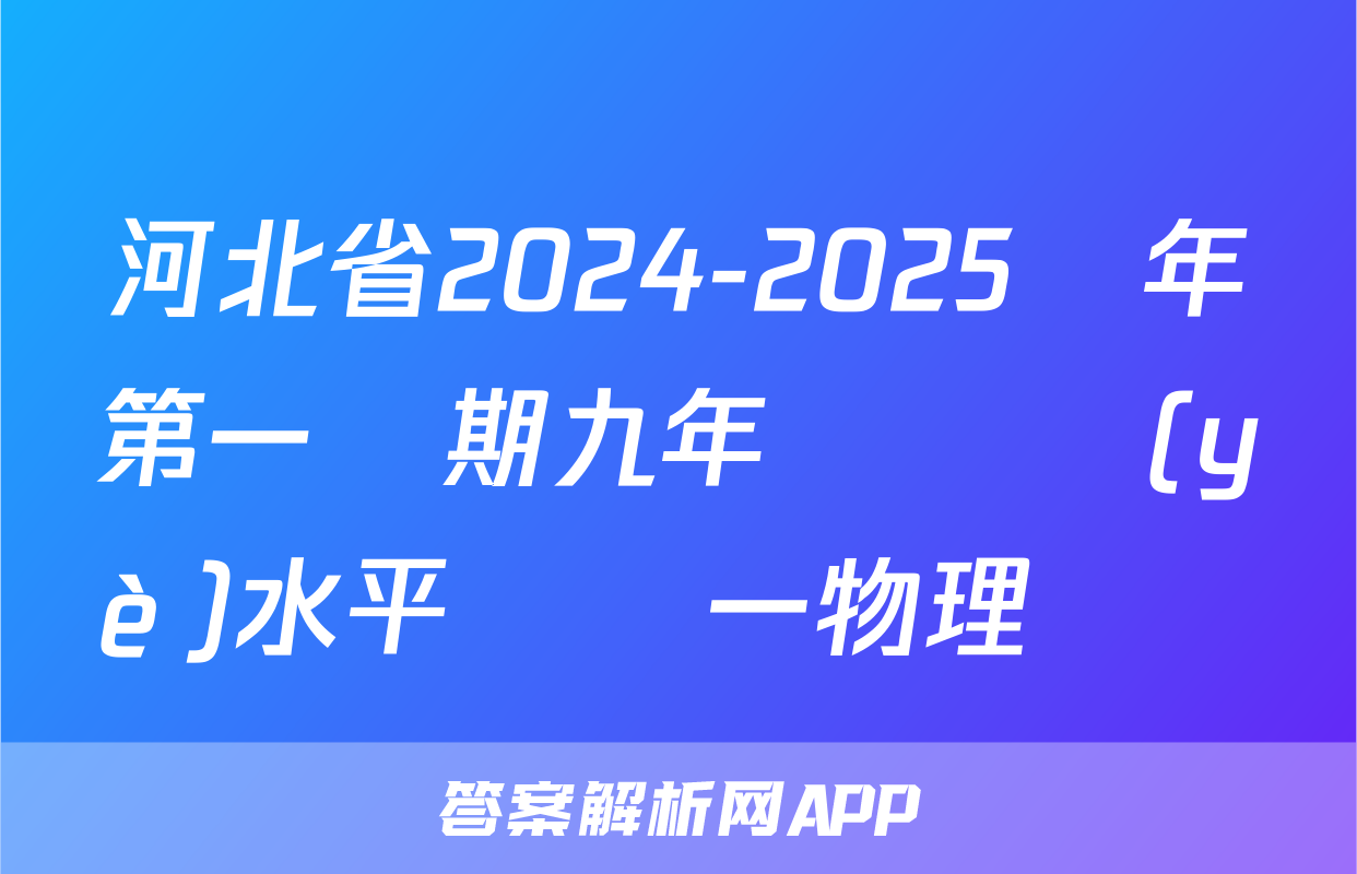 河北省2024-2025學年第一學期九年級學業(yè)水平檢測一物理試題