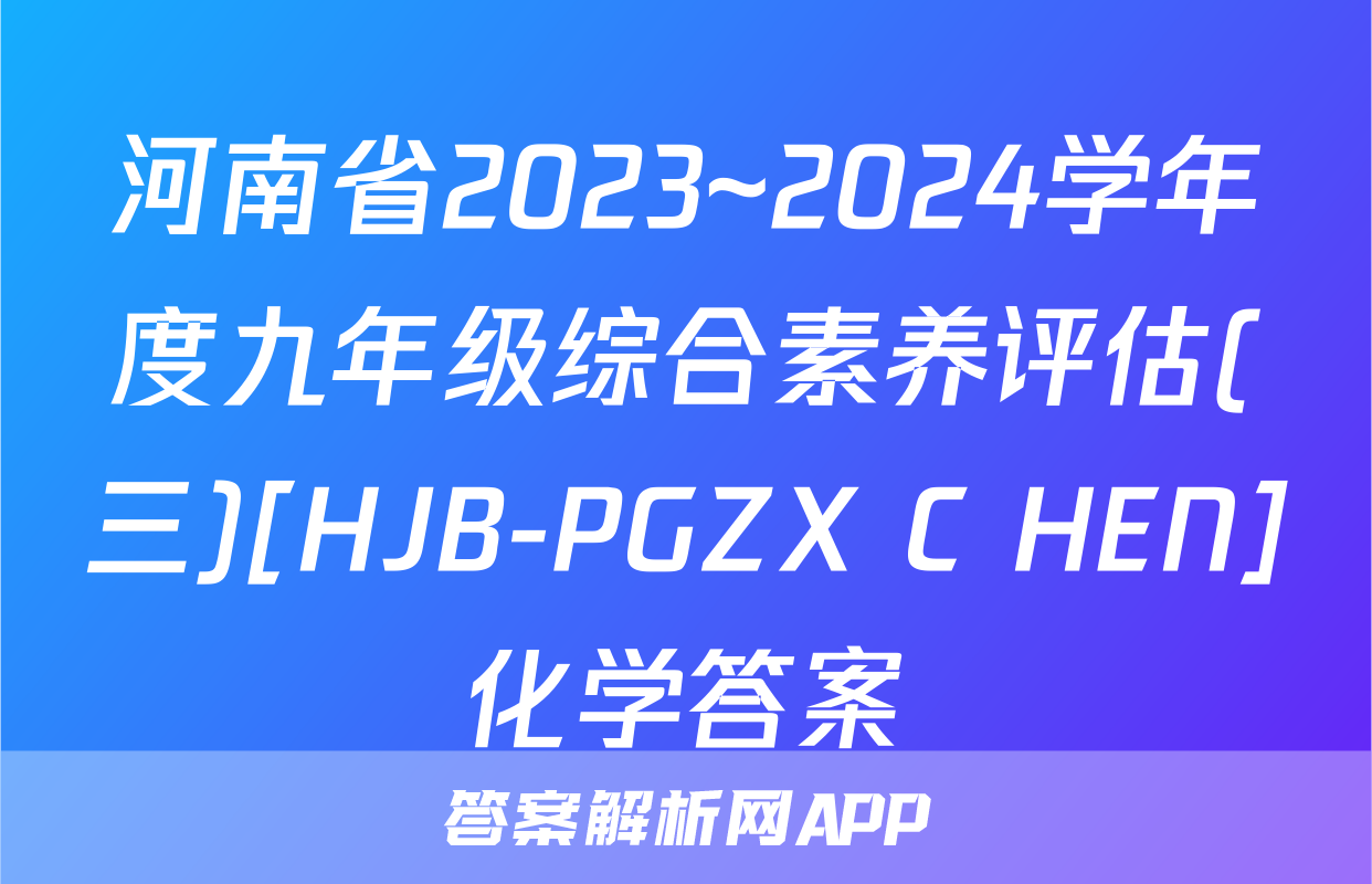 河南省2023~2024学年度九年级综合素养评估(三)[HJB-PGZX C HEN]化学答案