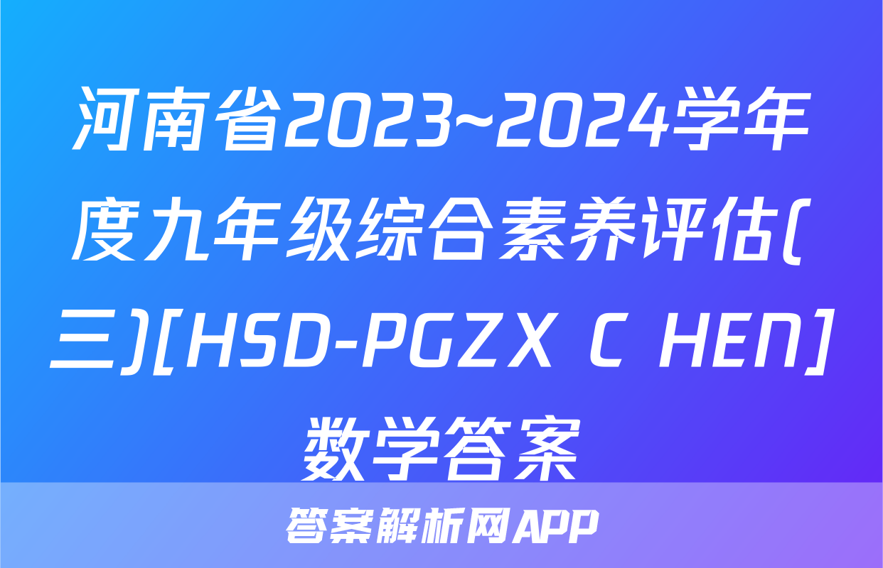 河南省2023~2024学年度九年级综合素养评估(三)[HSD-PGZX C HEN]数学答案