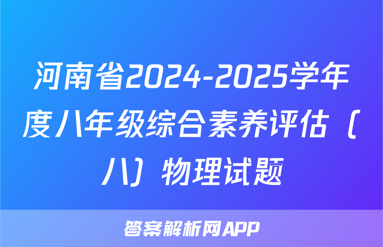 河南省2024-2025学年度八年级综合素养评估（八）物理试题