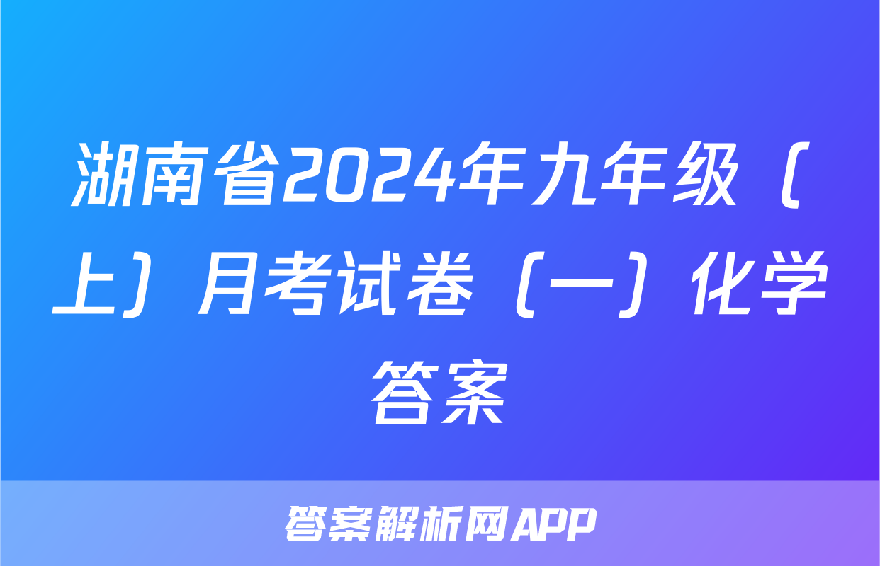 湖南省2024年九年级（上）月考试卷（一）化学答案