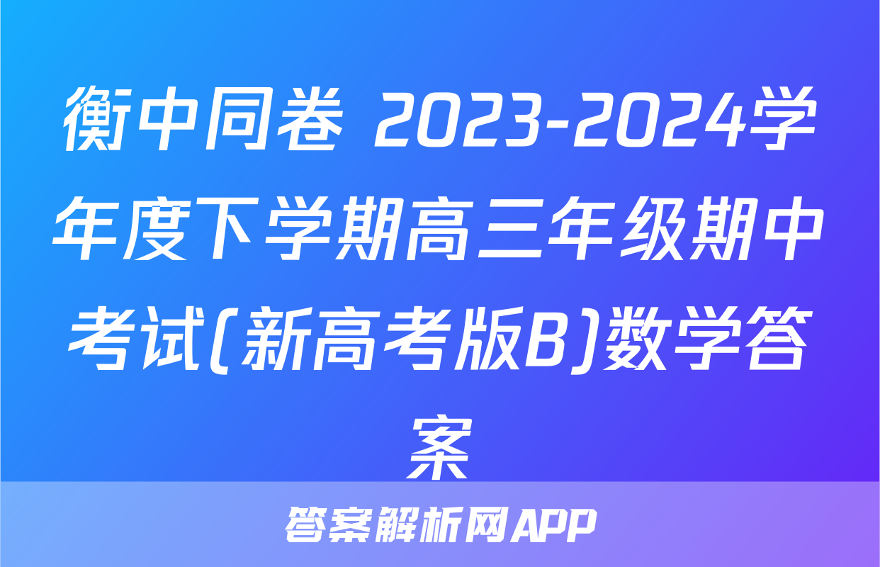 衡中同卷 2023-2024学年度下学期高三年级期中考试(新高考版B)数学答案