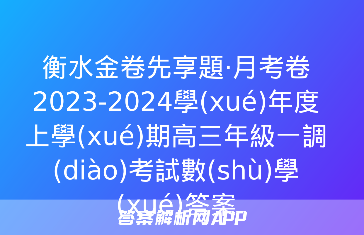 衡水金卷先享題·月考卷 2023-2024學(xué)年度上學(xué)期高三年級一調(diào)考試數(shù)學(xué)答案