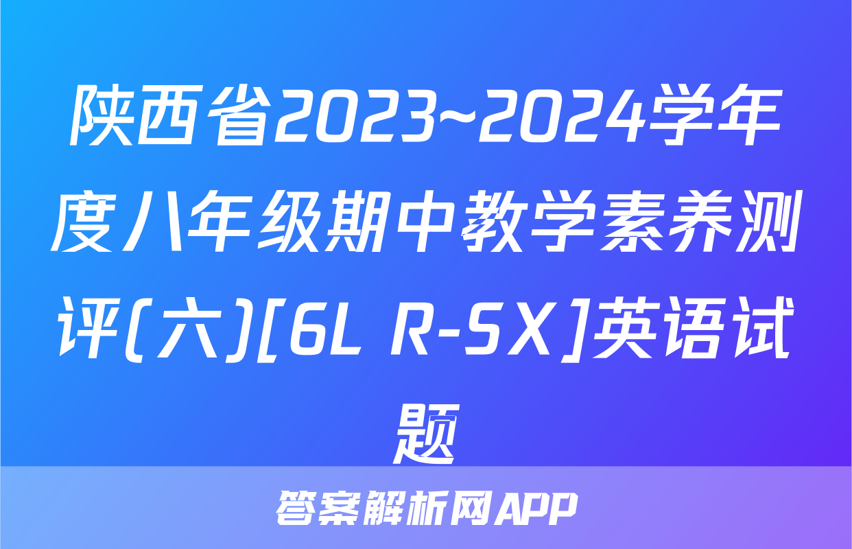 陕西省2023~2024学年度八年级期中教学素养测评(六)[6L R-SX]英语试题
