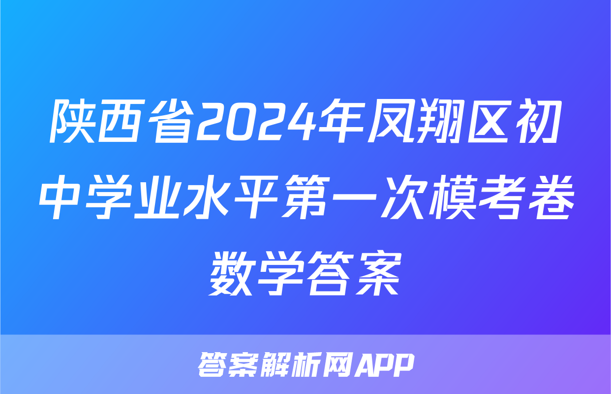 陕西省2024年凤翔区初中学业水平第一次模考卷数学答案