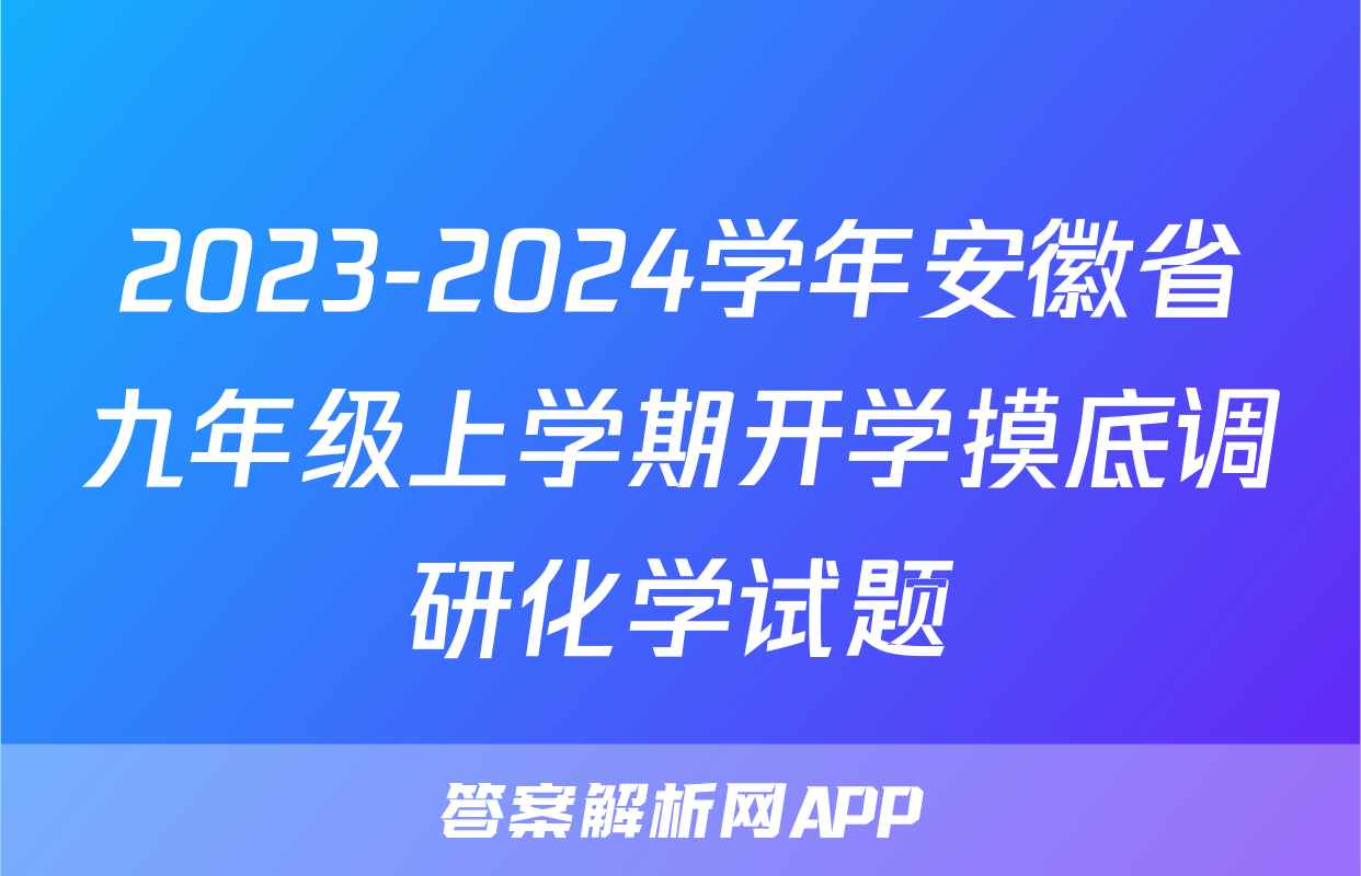 2023-2024学年安徽省九年级上学期开学摸底调研化学试题