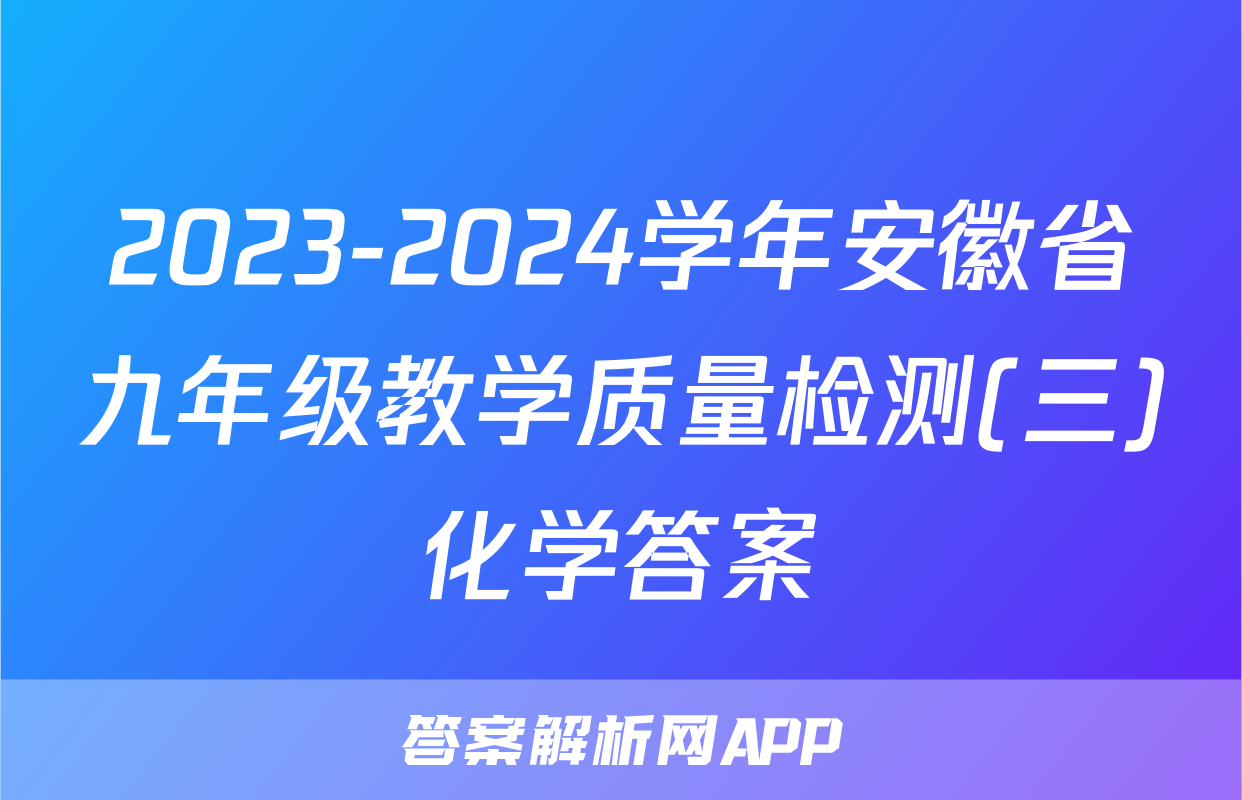 2023-2024学年安徽省九年级教学质量检测(三)化学答案